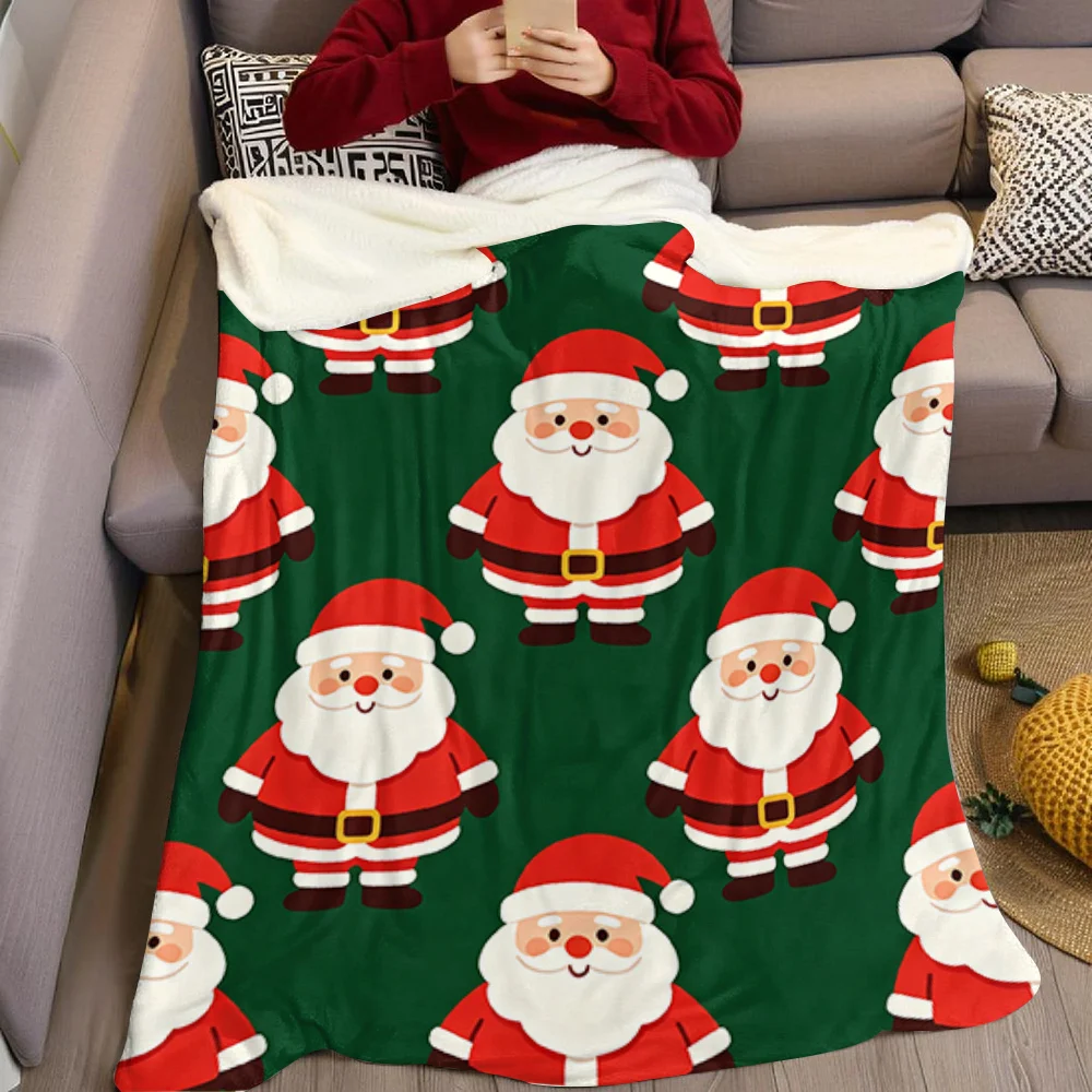 Cute Santa Claus Christmas Flannel Blanket Warm Soft Halloween Christmas All-Season Couch Decorative Cozy Warm Gift