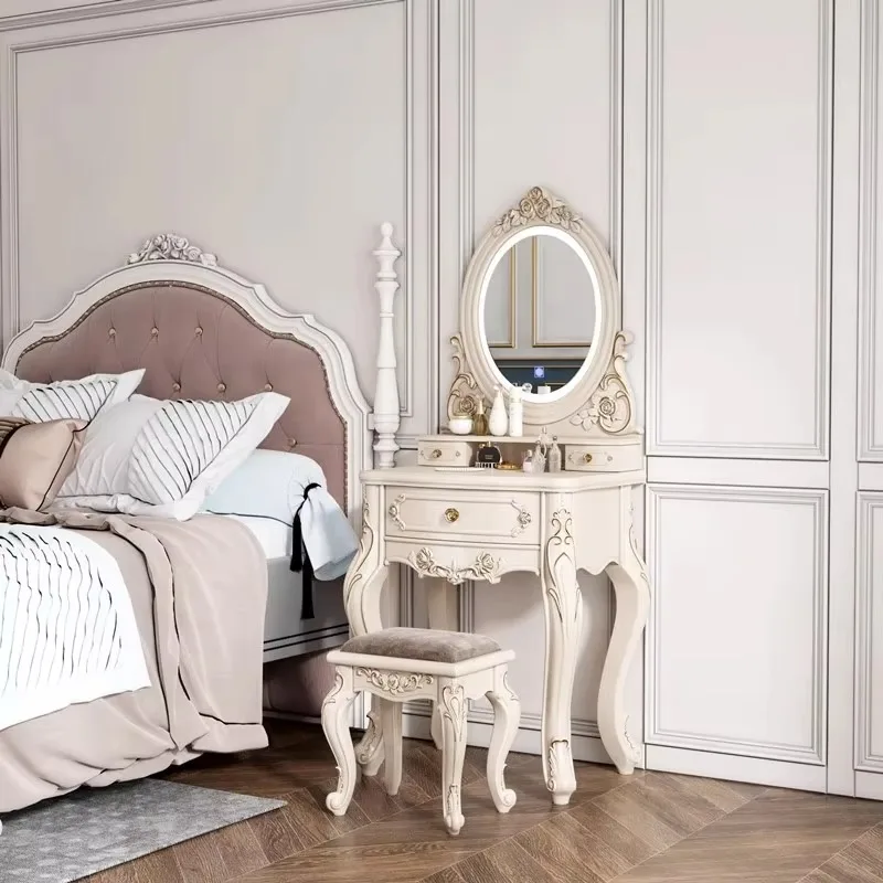 Modern Luxury Vanity Table Bedroom Nordic Makeup European Vanity Table Storage Mirror Wooden Tocador Maquillaje Home Furniture