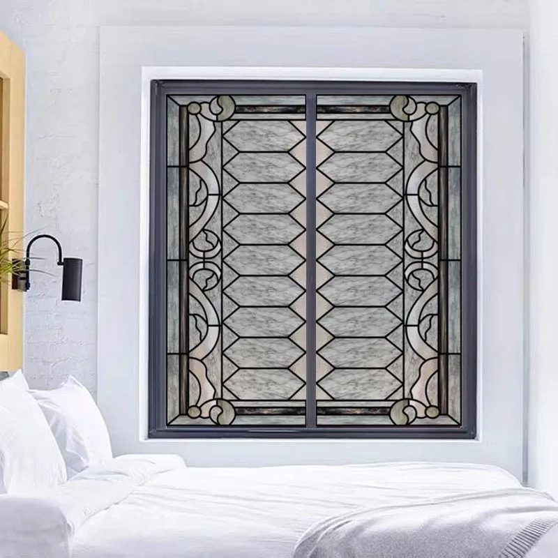 Custom size Stained Glass Window Film Retro Baroque style Vintage Frosted Static Cling Art Colored Glass Films Door Sticker