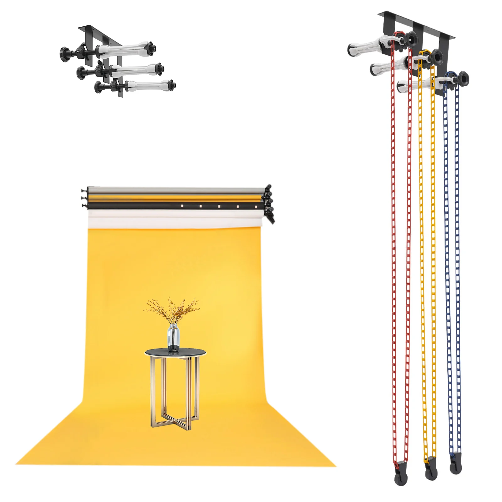 Fotografia 6: Sistema de Suporte de Fundo de 3 Eixos com Gancho e Elevação Manual para Cenários de Estúdio Fotográfico em Papel, Tecido e PVC - Kit de Suporte para Montagem em Teto e Parede