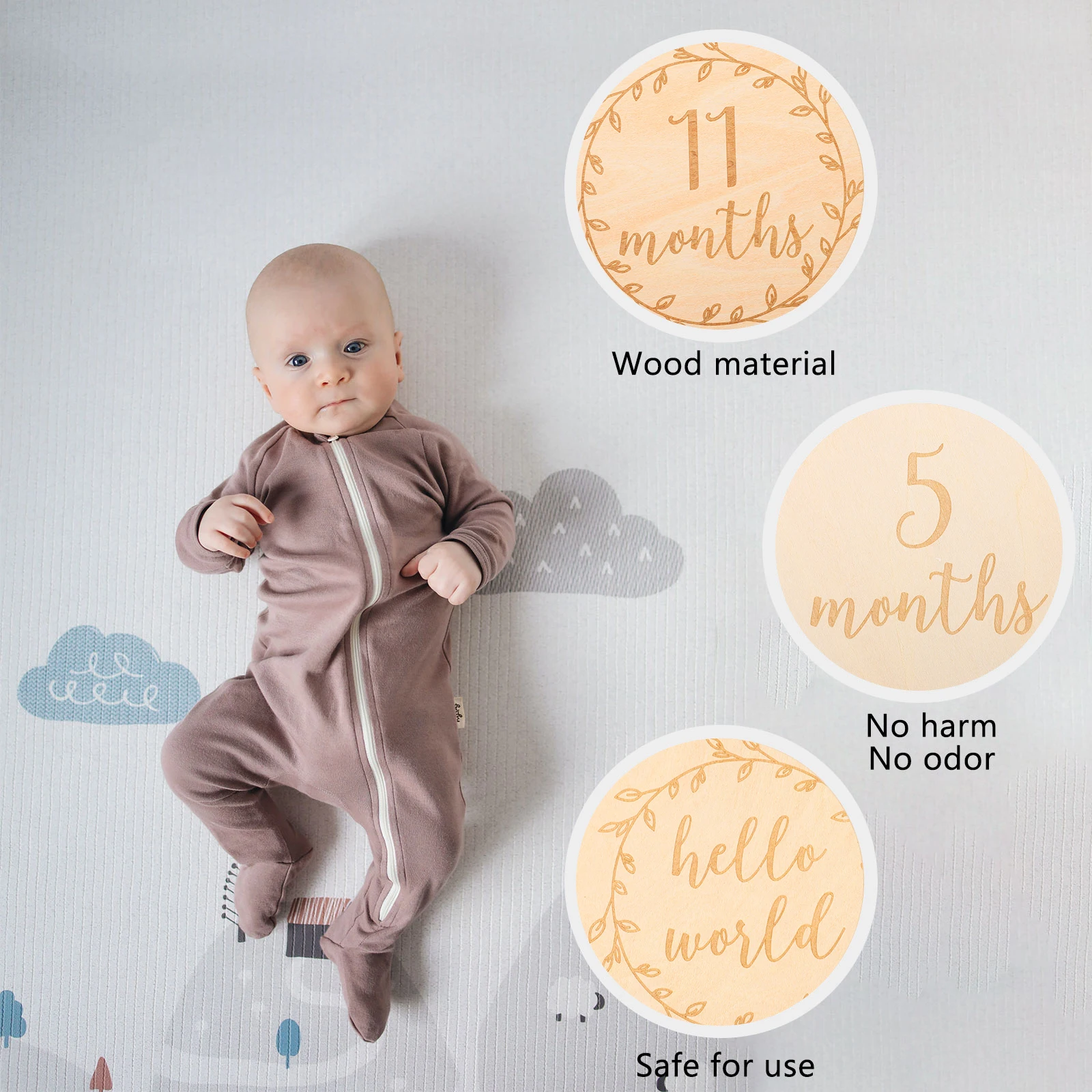 

14pcs Baby Milestone Photo Props Wood Discs Cards Newborn Growth Tracking Birthdays Baby Showers Natural Durable Wooden