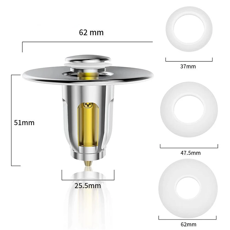 Stainless Steel Bounce Core Pop-up Push-type Drain Filter Universal Wash Basin Push-type Hair filter Sink Bathtub Plug Trap