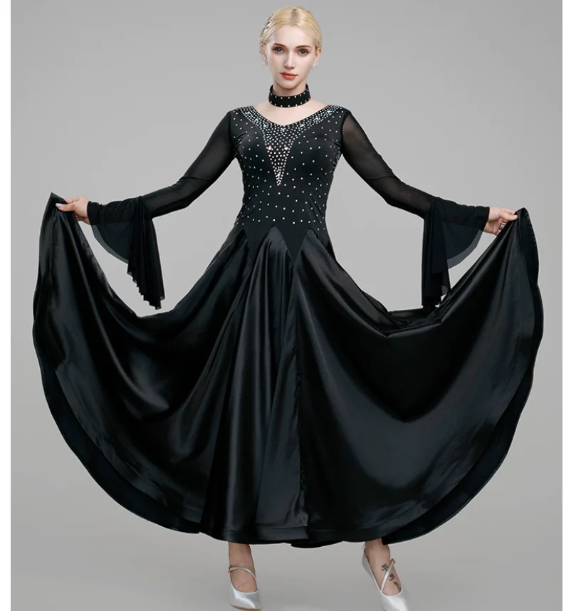 

New Modern Dance Performance Dress with Diamond studded National Standard Dance Grand Swing Dress