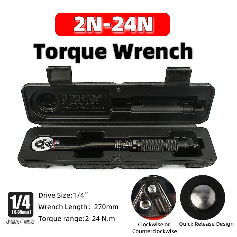 1/4 Bicycle Torque Wrench 2-25N.m Automotive Torque Spanner Bike Ratchet Key ±4% Accuracy Wrench For Mechanical Workshop Tools