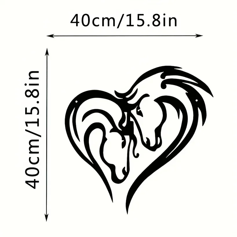 Silueta de doble cabeza de caballo, decoración artística de Metal para el hogar, caballo en forma de corazón, decoración colgante de pared de Metal negro para dormitorio y sala de estar, 1 ud.