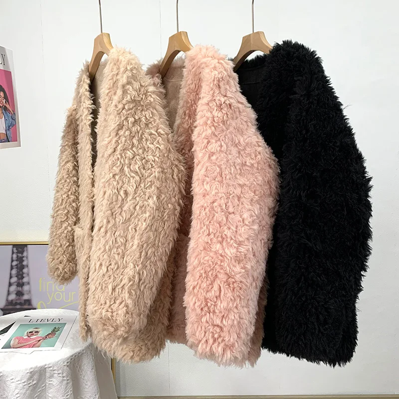 AYUNSUE Casual Fur Coats for Women 2023 Winter Sheep Shearing Jacket Women Wool Coats Fur Jackets New Streetwear Abrigos Mujer