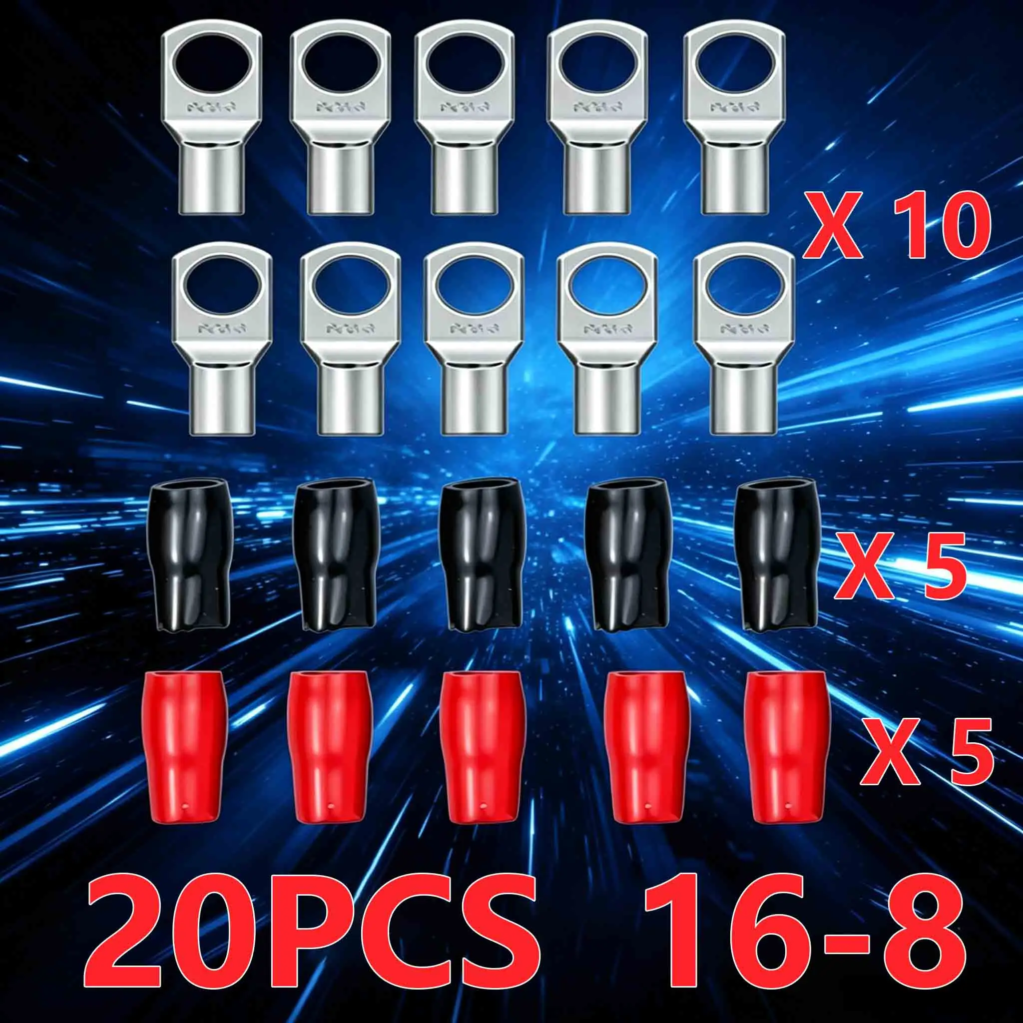 20PCS 4-25mm Sortiment Verzinnte Kupfer Lugs Ring Crimp Terminals Batterie Draht Schweißen Kabel Anschlüsse Kit – Detail 8