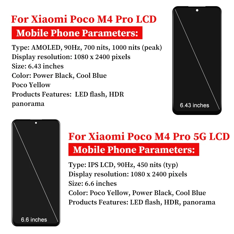 AMOLED For Xiaomi Poco M4 Pro LCD Display MZB0B5VIN Touch Screen Digitizer Assembly For Poco M4 Pro 5G 21091116AG Display Parts