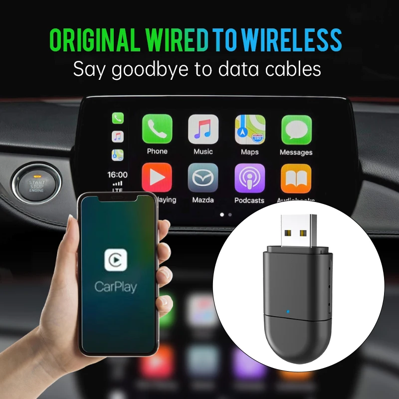 Newest Wireless CarPlay Adapter&Android Auto Wireless Adapter 5.8Ghz WiFi Type-C/USB Plug & Play Carplay Wireless Adapter