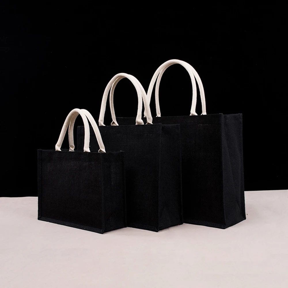 Unisex Tote Bag Simple Large Capacity Burlap White Black Shopping Bag Portable Eco-Friendly Handbag Multi Size Shoulder Bag New