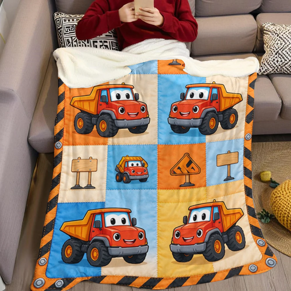 Red Dozer Star Heart Grid Flannel Blanket Perfect for Sofa Office Bed Travel Sleep Read Relax Camping Four Season Use