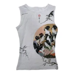 Ancient Style Sleeveless Aesthetic Sleeveless White Tank Top Summer Print fairy trashy Harajuku Streetwear Slim Y2k Clothes Tops