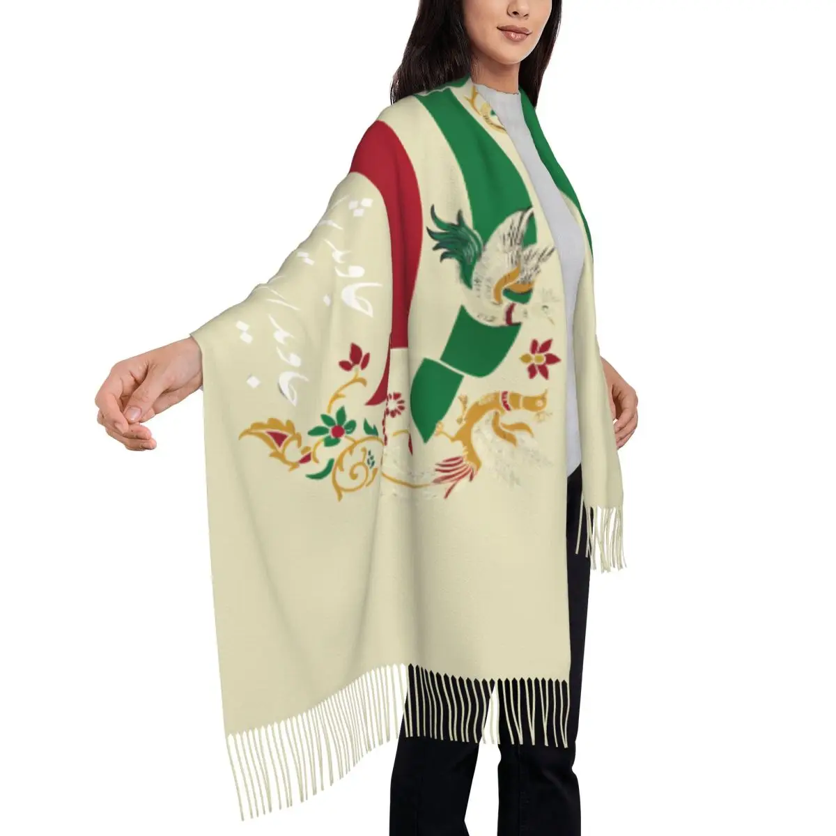 

Make Iran Great Again Scarf Iranian National Emblem Gold Lion Headwear Scarves with Tassel Shawls and Wrap Keep Warm Foulard