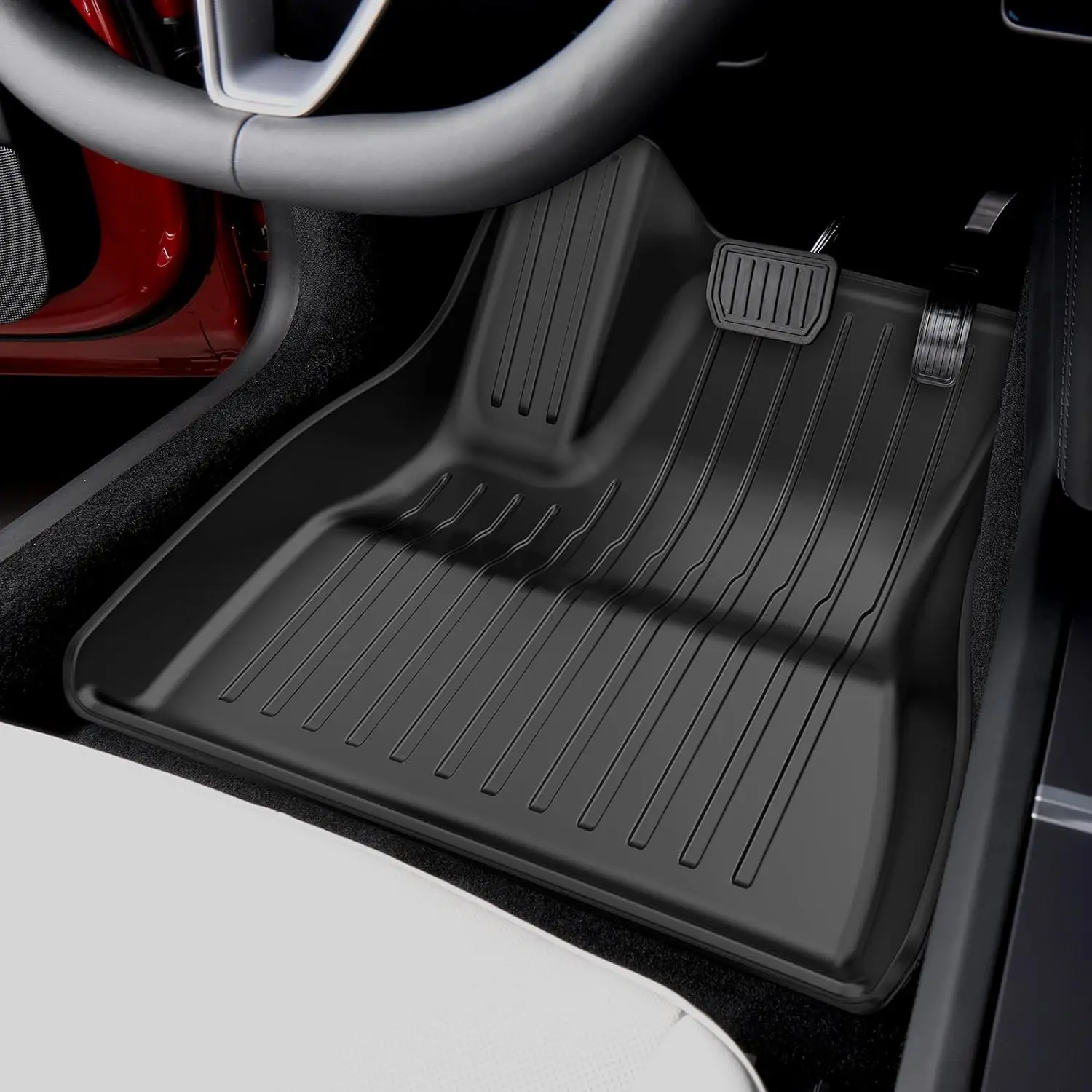 For Tesla Model 3 Highland 2024 Floor Mats, All Weather Left /Right Rudder Waterproof Anti-Slip TPE Rubber Floor Mats Accessorie