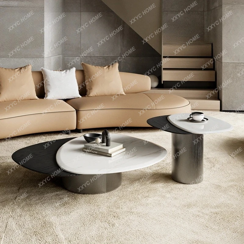 AAItalian Minimalist/natural Stone + Solid Wood/modern Minimalist Special-shaped Luxury Stone Marble Coffee Table Side Combinati