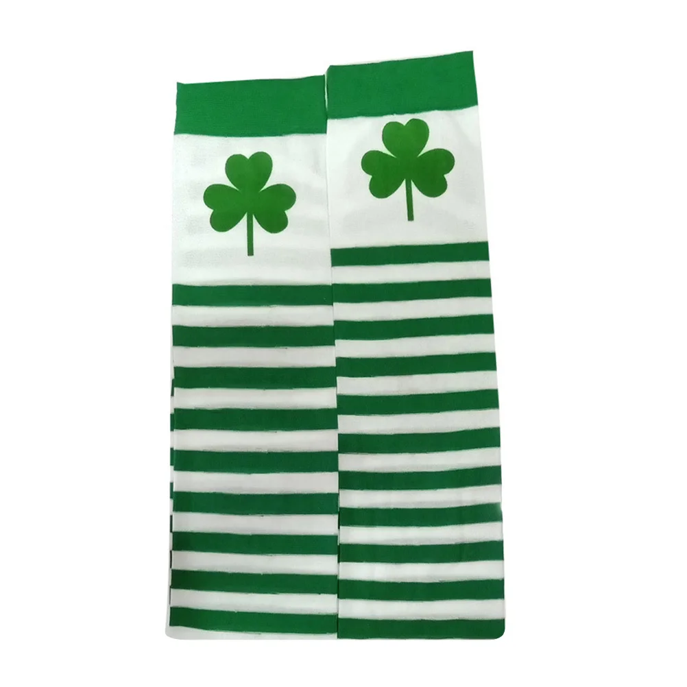

1Pair St Patrick's Day Three Leaf Clover Striped Thigh High Stockings Breathable Durable Socks Fashion Charm Socks
