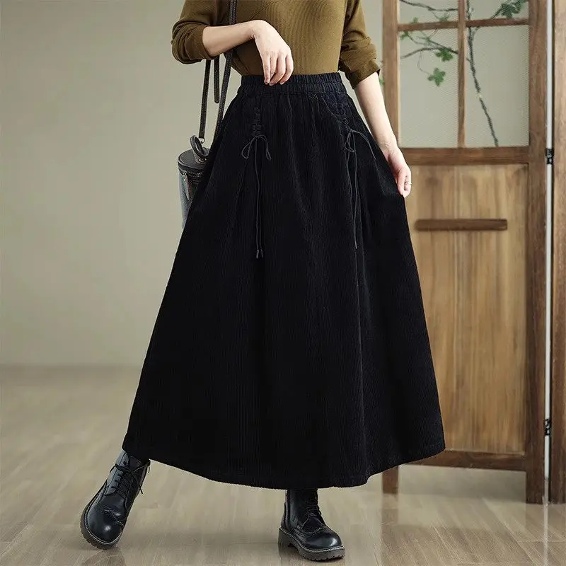 

Retro High Waisted Corduroy Midi Skirt For Women 2024 Spring And Autumn Winter New Item A-Line Vintage Skirt Mujer Faldas k2671