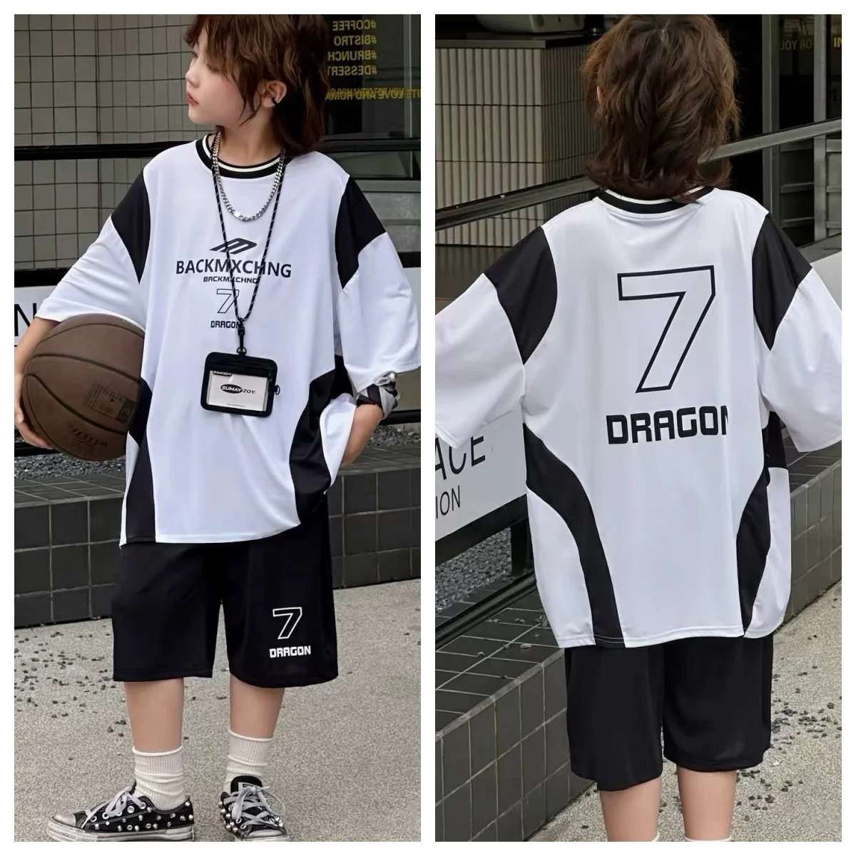 

25 Summer Korean Version of Letter Printing Trend Fashion Adult Male and Female Couples Children Parent-child Short-sleeved Suit