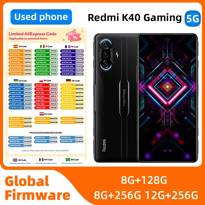 

Redmi k40 Game Enhanced Edition Android 5G Разблокированный 6,67 дюйма 256 ГБ ПЗУ Все цвета в хорошем состоянии Оригинальный использованный телефон