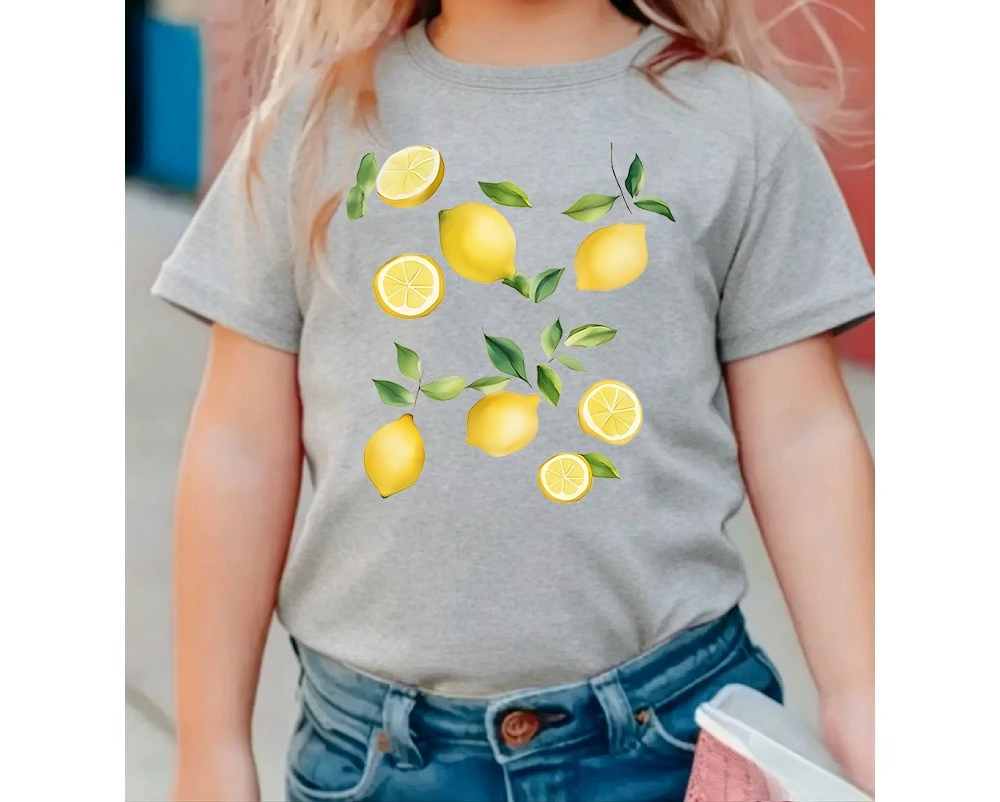 Children's T-shirt Loose Comfortable Soft Skin Friendly Fashionable Simple and Versatile Leopard Lemon Print Short Sleeved Top