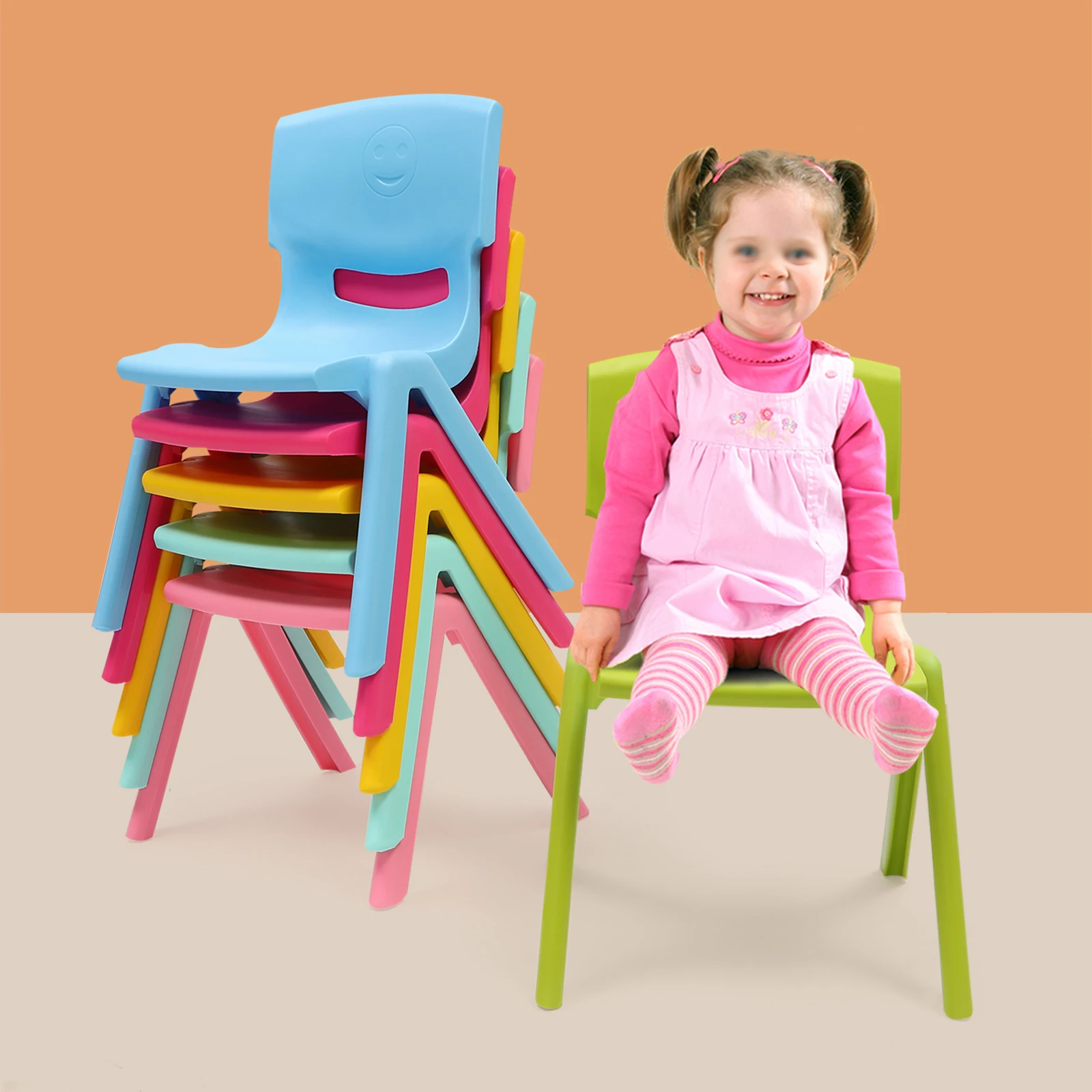 6PCS Stackable Colorful School Chairs Plastic Classrooms Desks PP