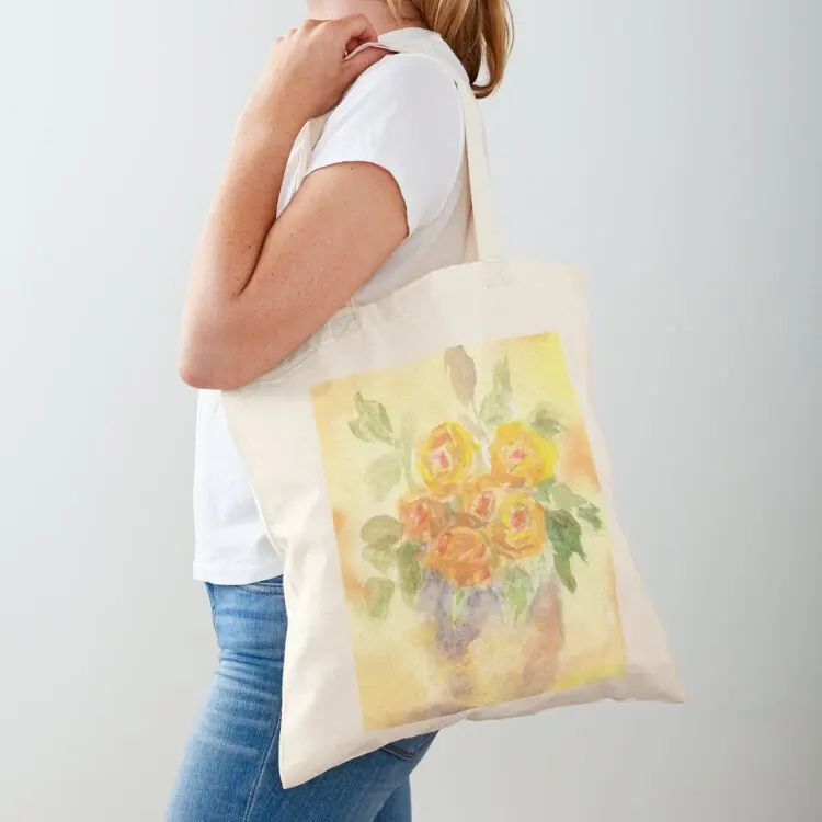 

Yellow and Peach Flowers Tote Bag custom fabric bag Gift bag shopping bags foldable Portable shopping