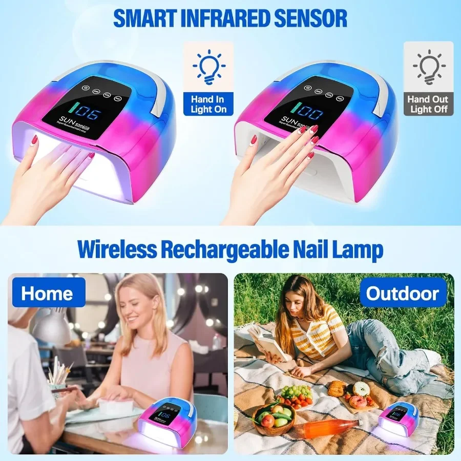 Lampada UV LED per unghie Asciugatrici Cordless 128W Luce UV ricaricabile portatile per unghie in gel Kit polacco Gel per costruttore wireless a polimerizzazione rapida L