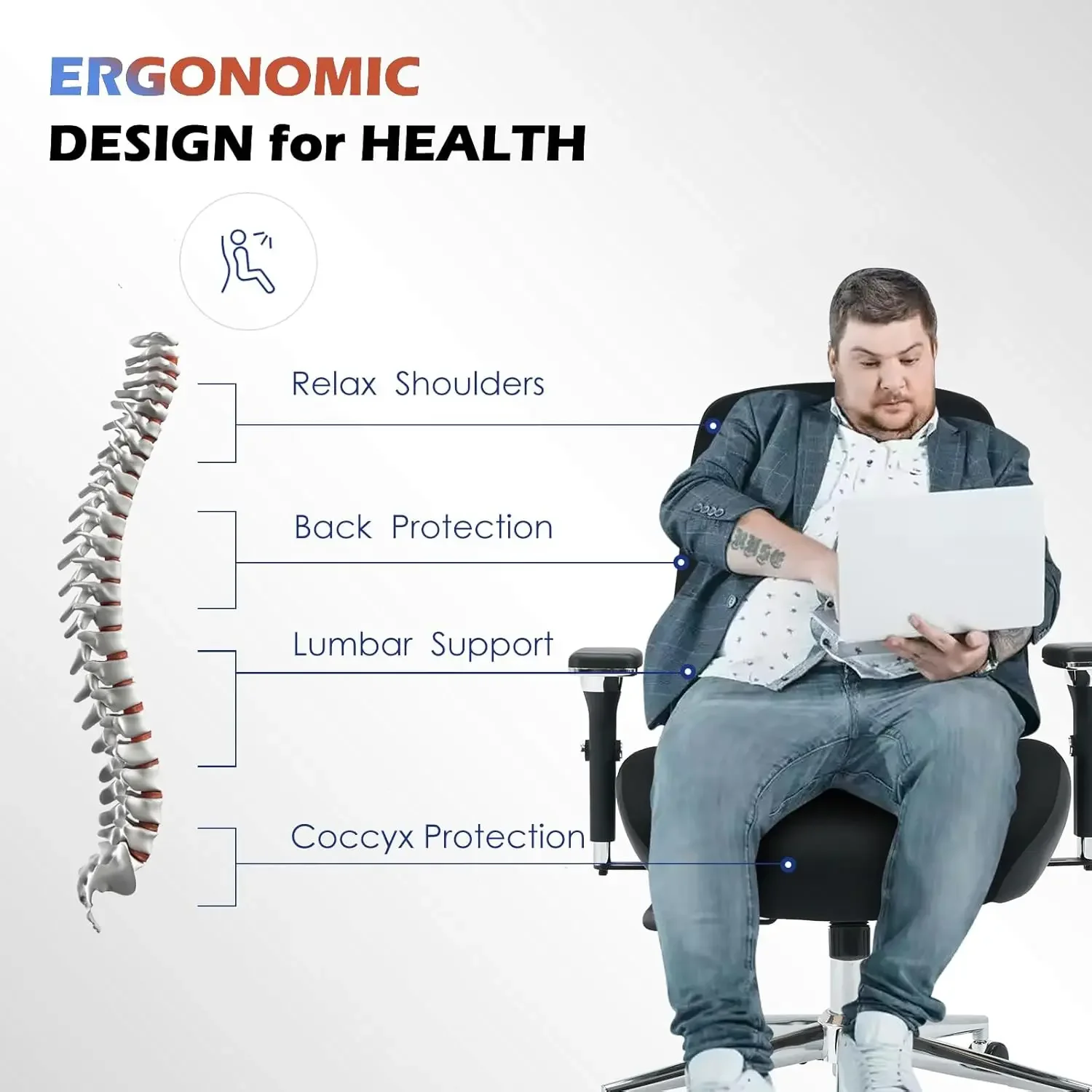 [عالية الجودة، صفقة ساخنة! ] كرسي مكتب كبير وطويل بوزن 700 رطل مع وسادة مقعد سميكة واسعة للجلوس طوال اليوم، مكتب شبكي مريح
