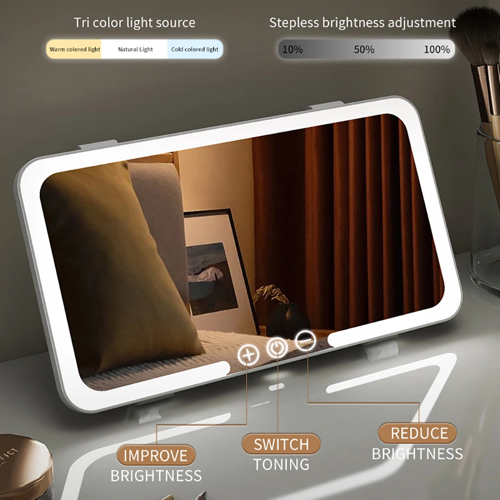 Car Makeup Mirror Sun Visor with 3 Color LED Dimmable Makeup Mirrors Touch Screen Car Interior Cosmetic Light Electric Mirror view 3