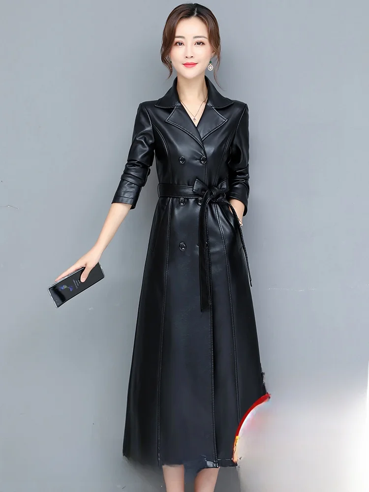   Cappotto in Vera Pelle Ning per Donna, Lunghezza Media, Autunno Inverno 2025, Nuovo Modello Slim Fit in Pelle di Pecora, Lunghezza al Ginocchio