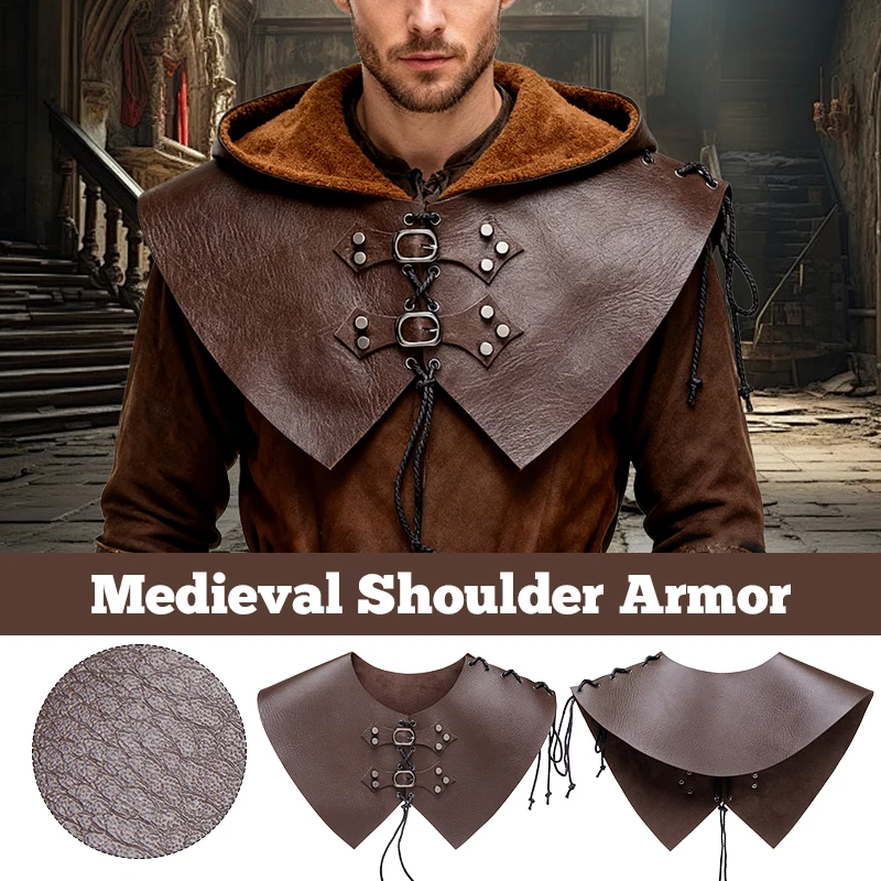 

1pc Medieval Retro Shoulder Armor Pu Leather Renaissance Men's Knight Armor Halloween Cosplay Stage Performance Accessory