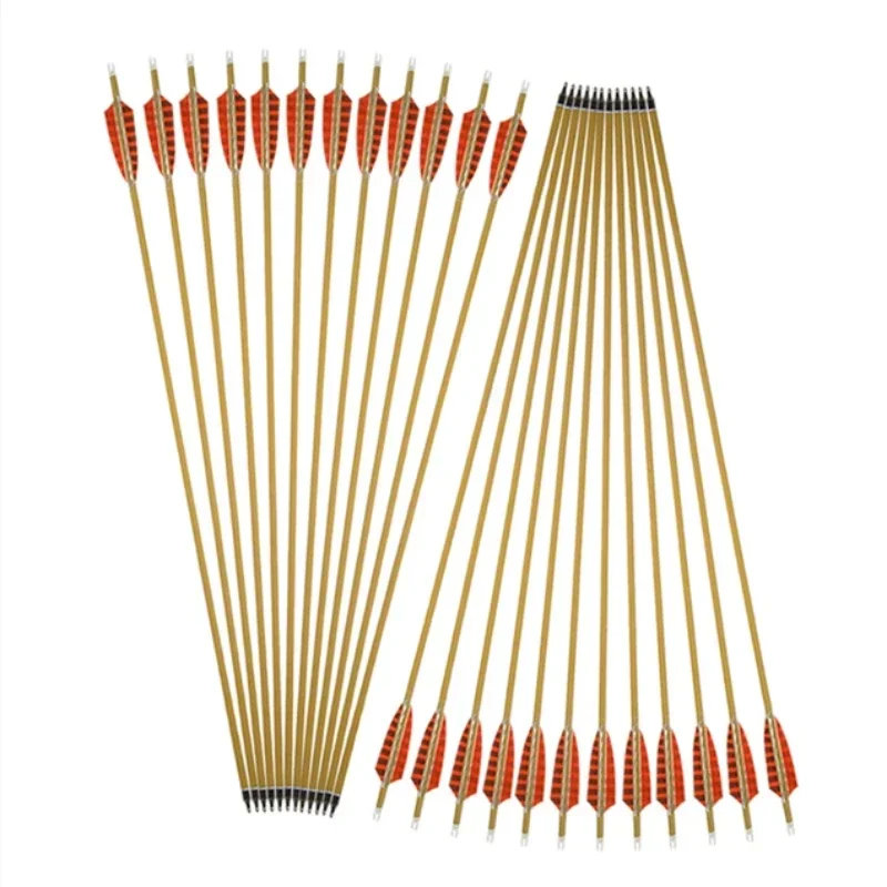 

6/12/24pcs 30" Archery Pure Carbon Arrows SP500 Wooden Skin Shafts 4" Natural Feather Bow and Arrow Shooting Hunting Accessories