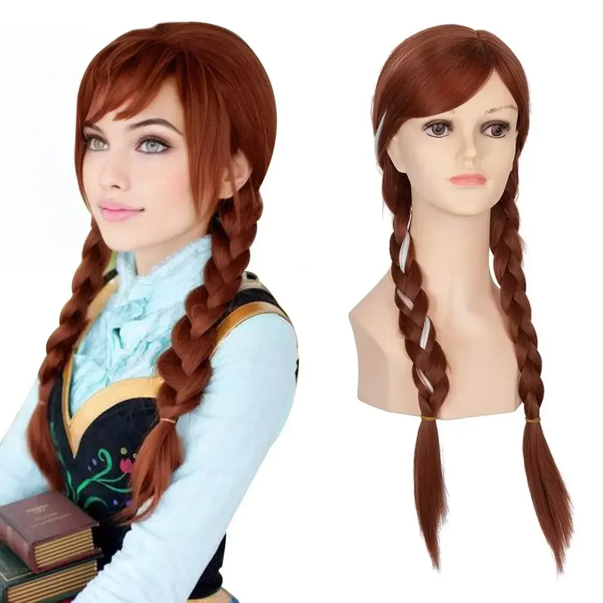 Princess Girls Long Braided Auburn Wig Straight 22 Inch Synthetic Pigtail Hair for Cosplay Party Halloween Costume Child Size