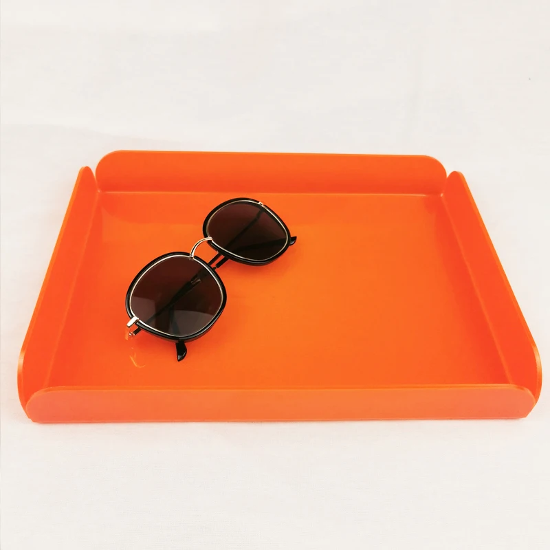 New Orange Acrylic Tray No Handle For Coffee Table Breakfast Tea Food Decorative Storage Tray 11.42x 8.27x1.65inch