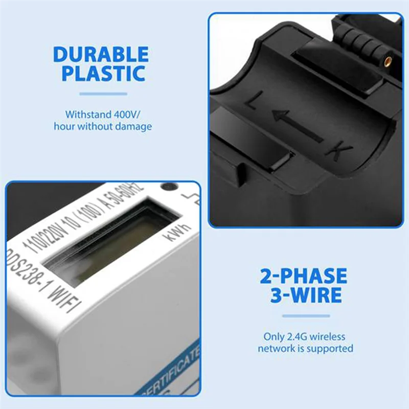 

WCS-2 Phase 3 Wires 110V+110V 100A Din Rail 18Mm Tuya WIFI Smart Energy Meter Power Consumption Monitor Kwh Meter Wattmeter
