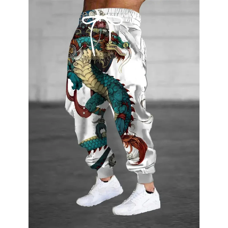 Men's casual pants divine beast 3D printing drawstring warm tight sports jogging pants fashionable street pant