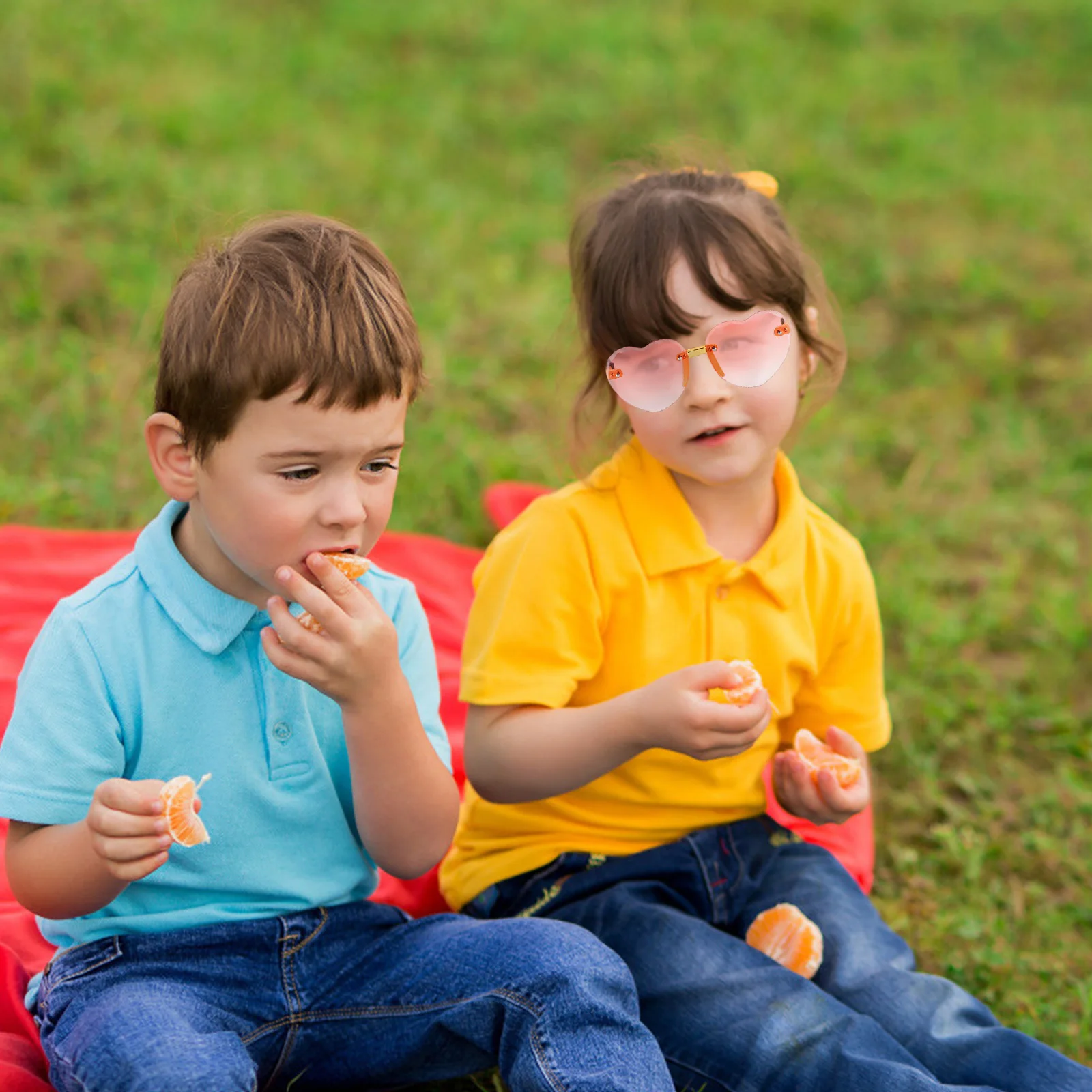 1 زوج التدرج اللون شكل قلب النظارات الشمسية خمر بدون شفة نظارات أنيقة الاطفال اكسسوارات الحفلات شكل قلب النظارات الشمسية #1