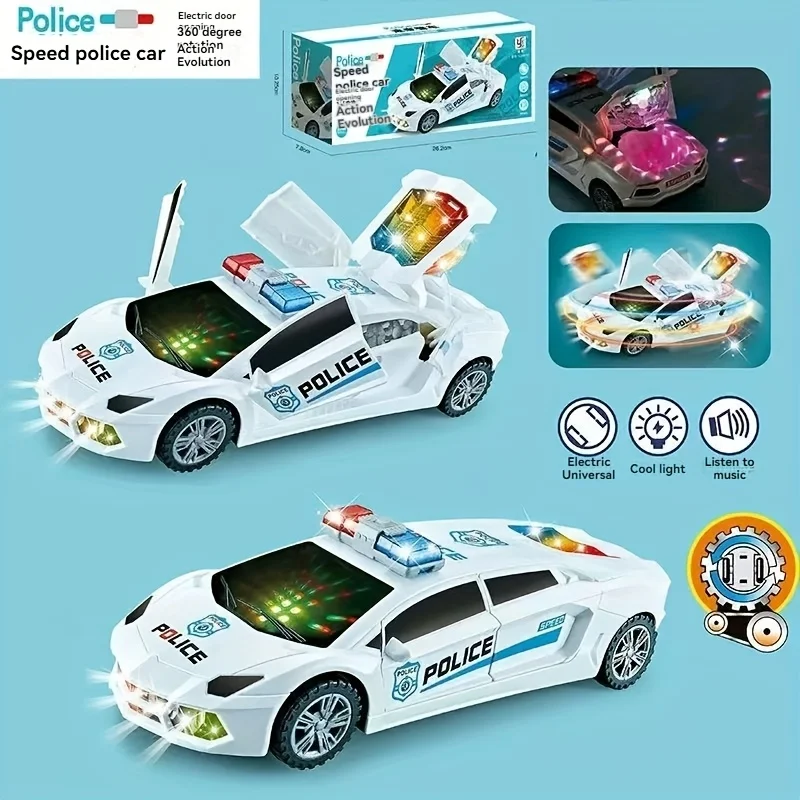 

Children's Electric Toy Car 360° Rotation Blue Police Car with Cool Lighting And Music Perfect Holiday Gift