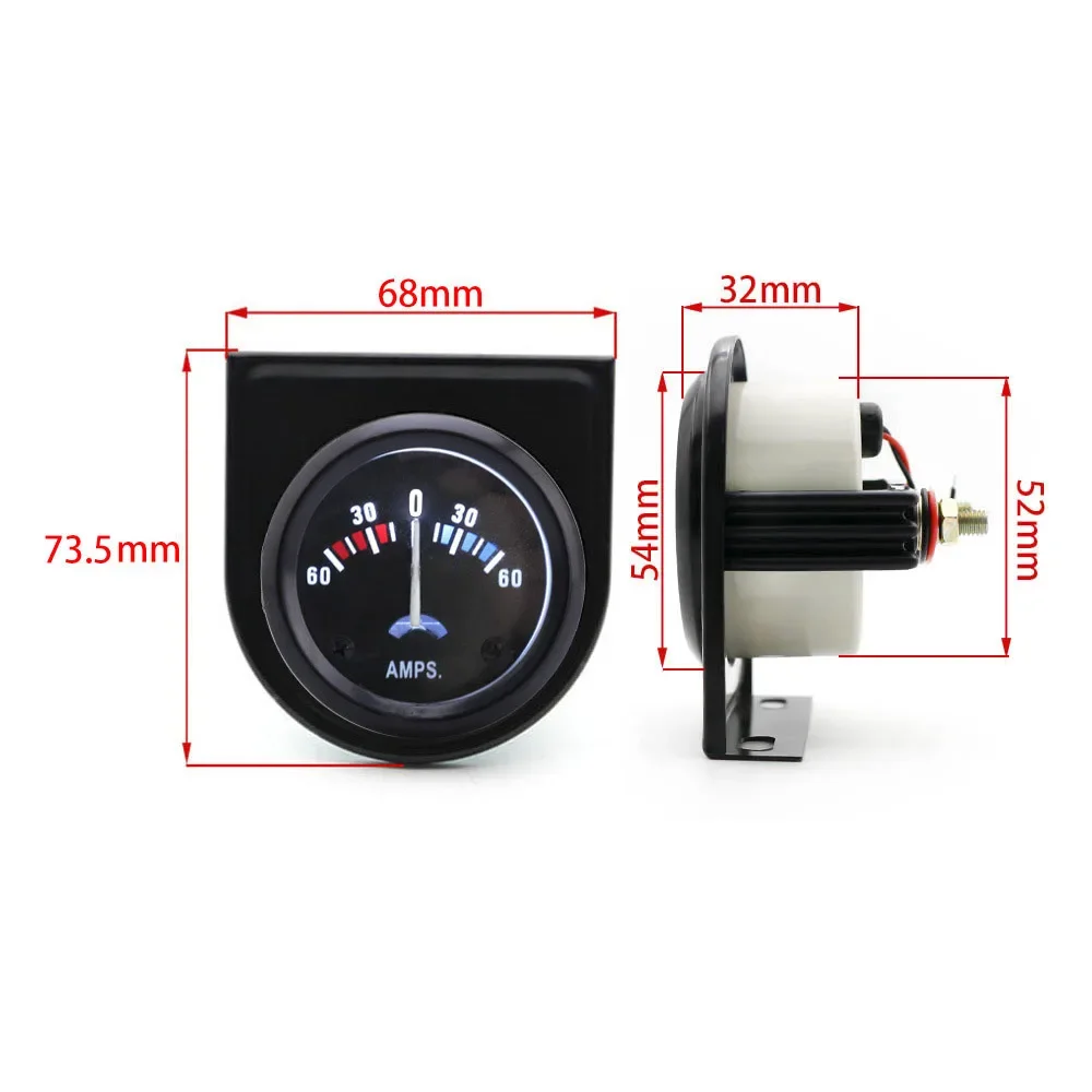2Inch 52mm Car AMPS Meter 60-0-60A Ammeter White LED Light AMPS Gauge Car Meter