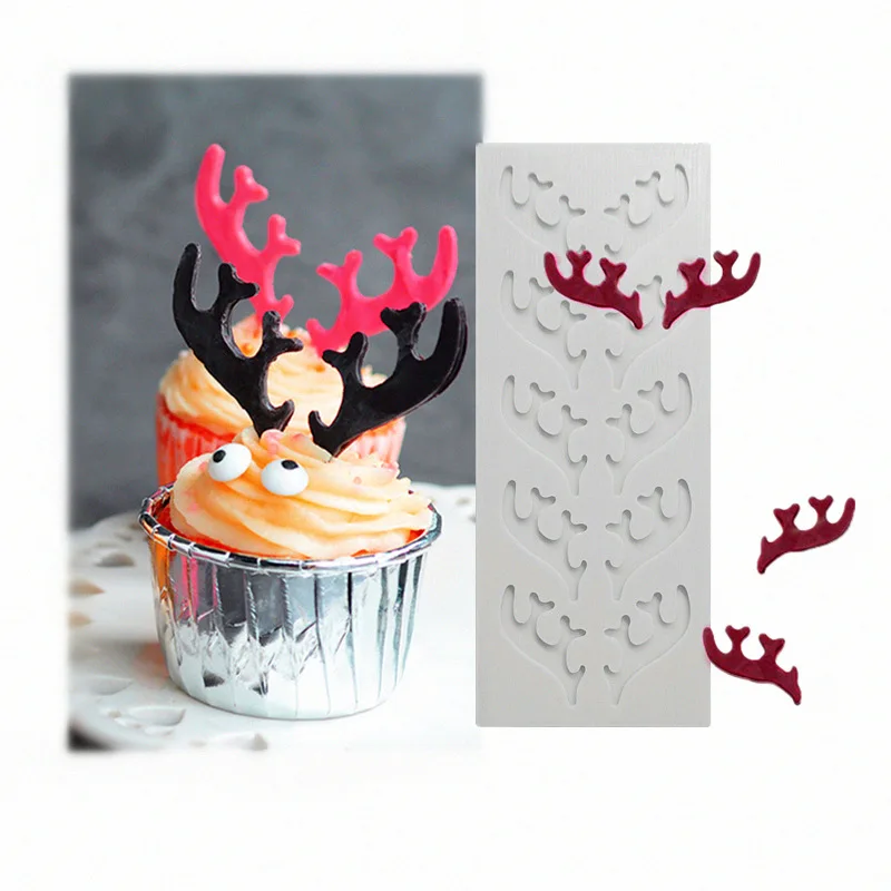 Christmas Elk Horn Silicone Mold Paper Cup Fondant Cake Decoration Mold Chocolate Inserts Moldsilicone