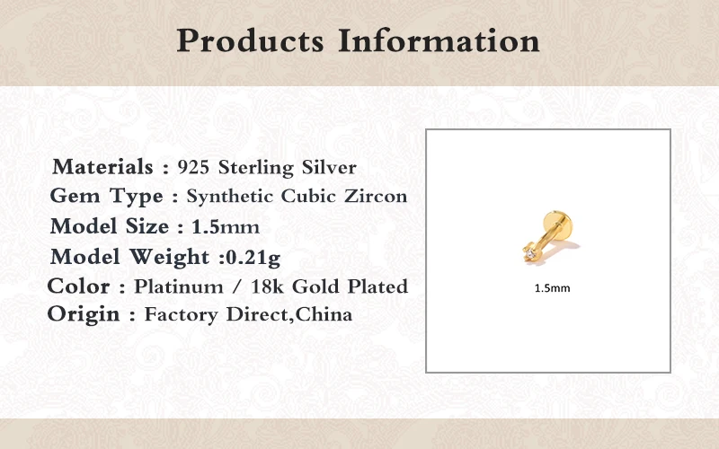 1PCS Piercing Earrings 925 Sterling Silver Stud Earring For Women Bling Zircon 1.5MM/2MM/2.5MM Cartilage Pendientes Fine Jewerly
