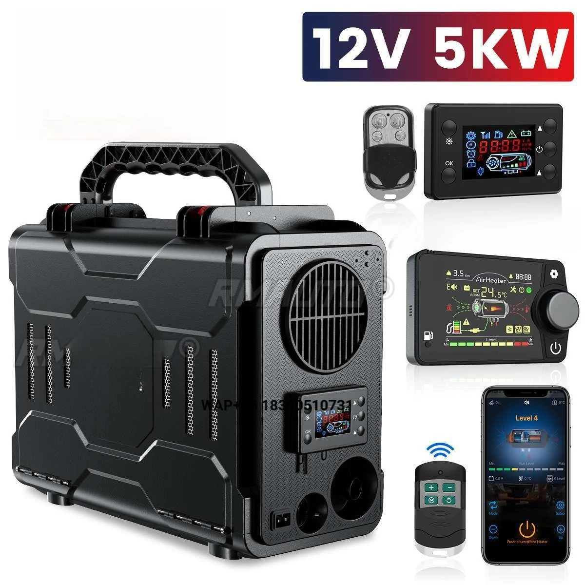 Hcalory 2022 NEW  Air Heater 12V 5KW Adjustable Bluetooth App Remote Control Integrated Parking Heater Machine for Car RV