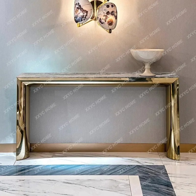 A Light luxury rock slab entrance table corridor strip marble entrance table