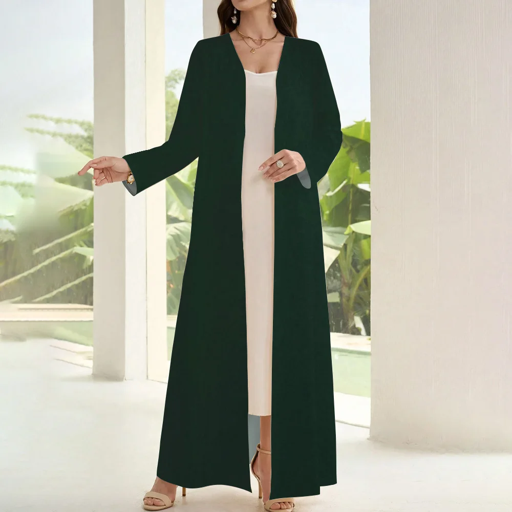 Female Muslim Islam Open Kimono Abaya Dubai Solid Color Long Sleeve Two-piece Cardigan Kimono Abaya Saudi Arabia Clothes Kaftan