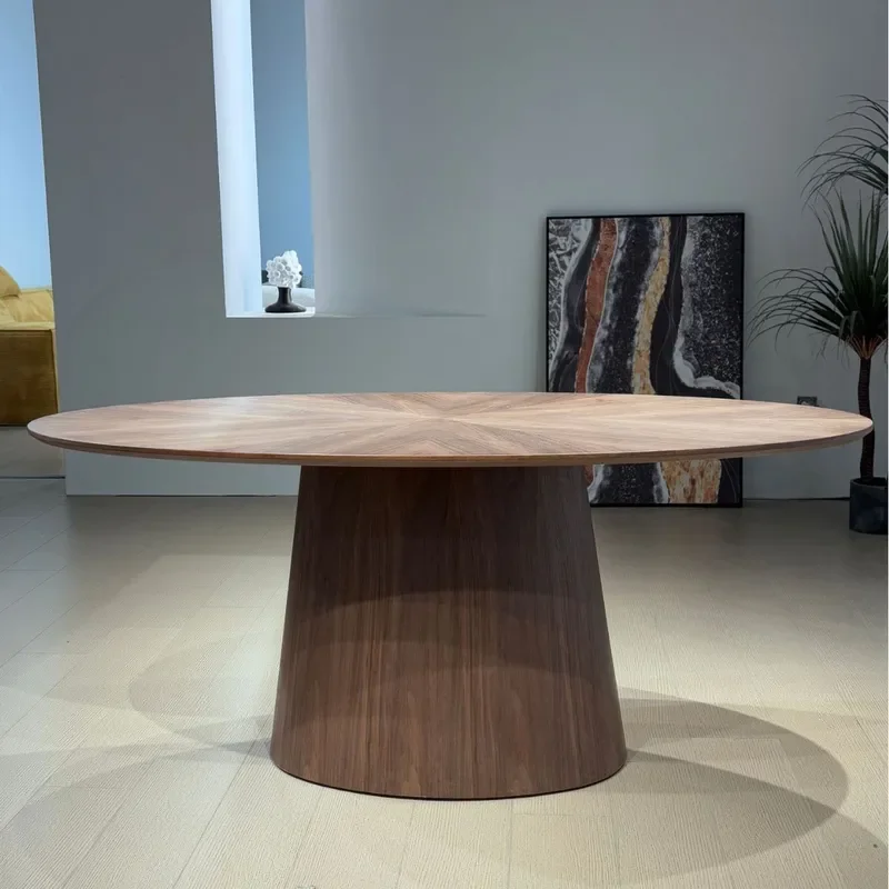 Medieval Walnut Oval Dining Table Retro Parquet Solid Wood Designer Furniture for Medium Large Apartment Household Use
