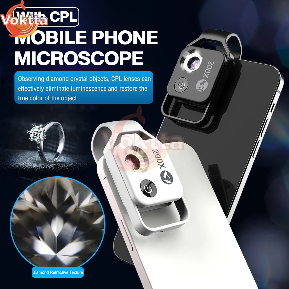 200X Magnification Microscope Lens with CPL Mobile LED Light Micro Pocket Macro Lenses for iPhone Samsung all smartphones