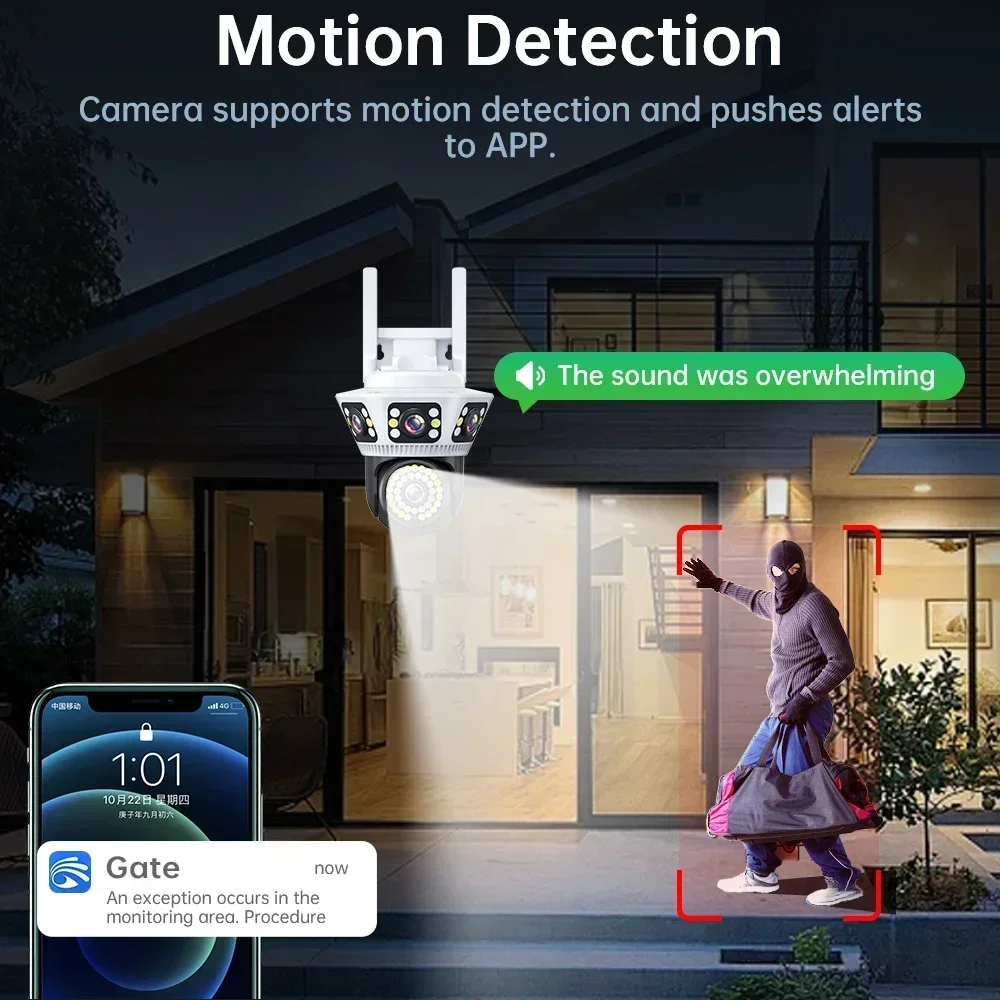 Imagem -06 - Câmera de Vigilância por Vídeo Wi-fi Externa 6k 12mp Quatro Lentes Três Telas ai Detecção de Corpo Humano Voz Bidirecional Câmera ip Cctv