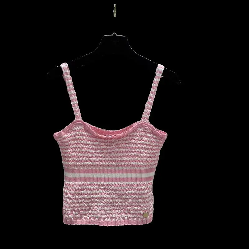 Trendy vest 2024 summer new product, small fragrant wind pleated, waist striped knitted tube top, small suspender top