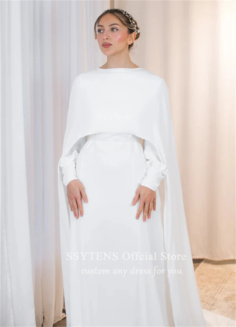 SSYTENS Muslim Wedding Dresses Long Sleeves Formal Civil Bridal Evening Dress Bride Gown Elegant Customized Vestido de novia