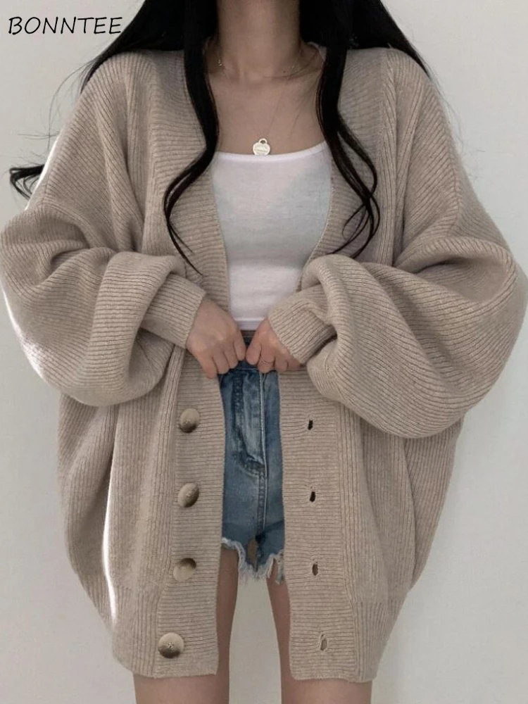 

Baggy Cardigan for Women Autumn Winter Warm V-neck Knitted Outwear High Street Casual Soft Temper Korean Fashion Clothing Mujer